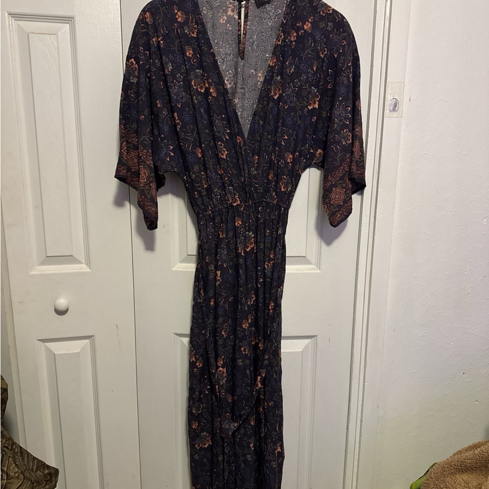 Dress Forum Navy and Orange Floral Maxi Dress